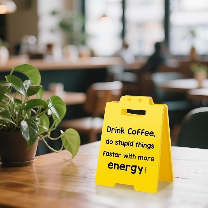 MBL Coffee Station Accessories Sign - Drink Coffee Do Stupid Things Faster with More Angry, Funny Small Fun Gag Office Cubicle Bar Desk Sign Gifts for Team Coworker Teammate Employee Hr Boss