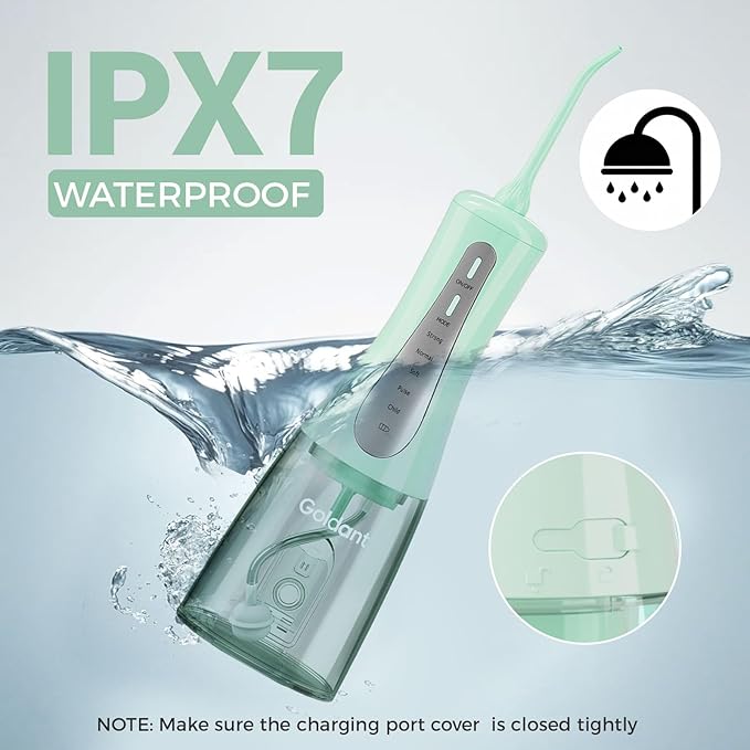 350ML Water Dental Flosser Teeth Pick with Travel Bag, 5 Modes Portable Cordless Oral Irrigator Cleaner, Electric Rechargeable IPX7 Waterproof for Home Travel Teeth Cleaning flossing (Green)