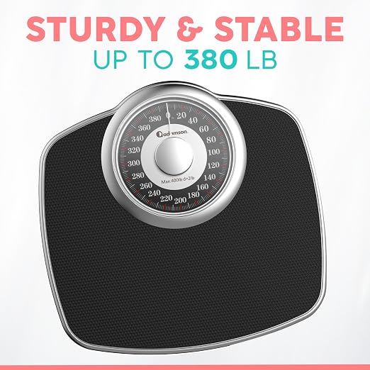 Adamson A25 Scales for Body Weight - Up to 400 LB - New - 5.3" Dial on 12.4" x 10.2" Platform - Anti-Skid Rubber Surface - Bathroom Scale Analog - Durable with 20-Year Assurance - Silver