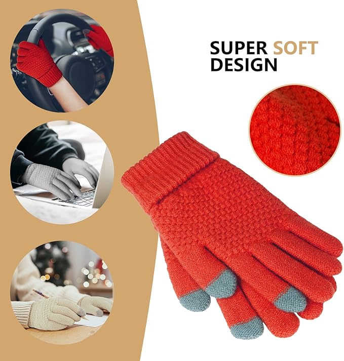 Omisy 4 Pairs Women Winter Gloves Touchscreen Cold Weather Mitten, Christmas Gifts for Adult Stockings Stuffers Mom Wife