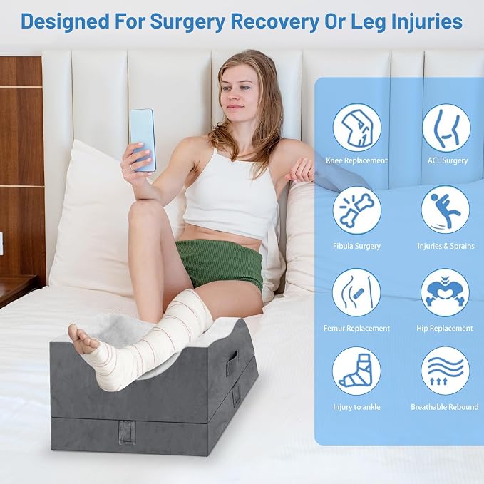 Leg Elevation Pillows, Wedge Pillow for After Surgery, Memory Foam Leg Support Adjustable, Comfort Care for Back Knee Hip Ankles Pain, Knee Pillow for Sleeping Blood Circulation Dark Grey & White