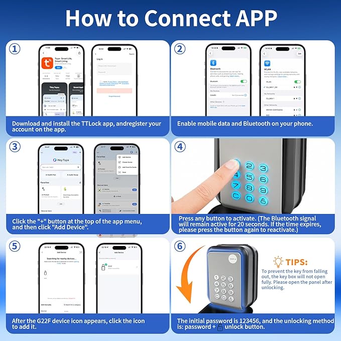 Smart Key Lock Box with Bluetooth APP, Remote Code Sharing & PIN Code Unlock, IP65 Heavy Duty Zinc Alloy Wall Mounted for Airbnb Hosts Realtors, Holds 5 Keys+Cards (Gray)