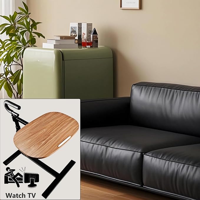 Adjustable Swivel Tray Table for Recliner, 360° Rotating TV Tray Table with Support Handle, Built-in Cup Holder & Metal Pen Holder, Height Adjustable Overbed Side Table for Seniors, Sofa, Bed, Eating, Working