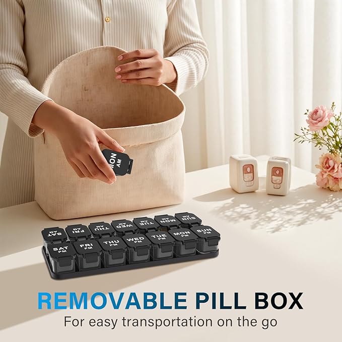Extra Large Weekly Pill Organizer - Waterproof Pill Box 2 Times a Day, 7 Day Am Pm Medicine Pill Organizer for Supplements, Big Daily Pill Case Holder with Detachable Container for Vitamin/Fish Oil