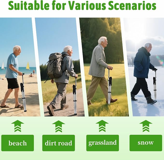 FATTCHIAR Cane with Seat with Light, Cane Chair Adjustable Height Folding Lightweight Walking Stick with Seats, Portable Stool for Adults Seniors