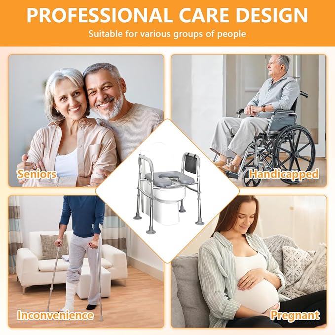 Toilet Seat Raised with Handles for Seniors, 440 Lbs Heavy Duty | Adjustable Raised Toilet Seat for Seniors, Elevated Toilet Riser with Handles, Commode Toilet for Elderly, Fit Any Toilet