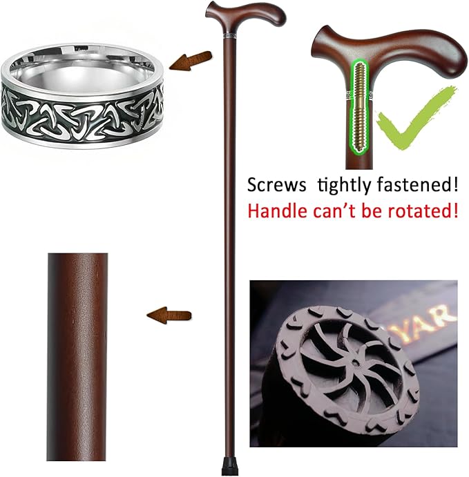 Wooden Walking Cane with 5 Height for Men and Women, Handmade Wood Cane with Comfort Grip Handle, Supportive Mobility Aid for Seniors, Fashionable & Classic Lightweight Stick