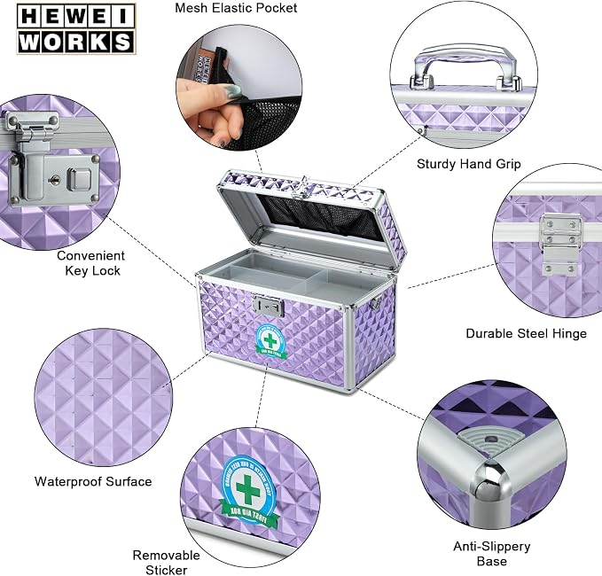 Storage Box with Key Lock, Lockable Medicine Storage Box, Empty First Aid Box, Security Lock Box, Multipurpose Locking Box for Home and Outdoor Use (purple, Large)
