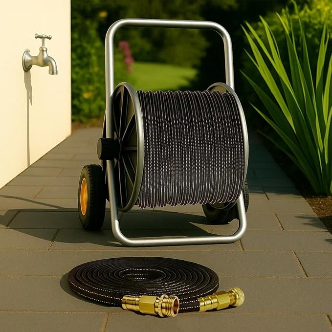 25FT Flexible Garden Hose & 10Modes Nozzle,Lightweight Water Hose,Kink-Free,All-Weather 3/4 in. NoneExpanding Hose for RV,Boat,Car Wash,Garden,Yard,Camper,Outdoor (Orange-Black, 25 Feet)