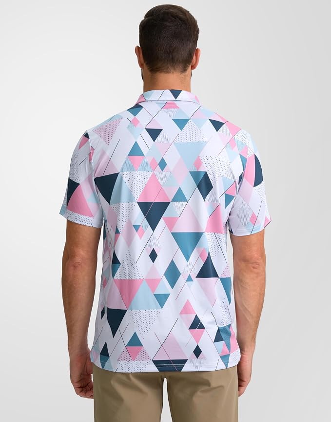Obla Mens Golf Polo Shirts Short Sleeve Dry Fit Performance Moisture Wicking Casual Print Collared Golf Shirts for Men