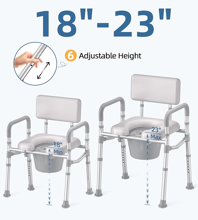 HOMLAND Bedside Commode Toilet, Padded Seat & Backrest, Enhanced Crossbar | Aluminum Potty Chair, Height Adjustable, Removable Bucket, Tool-Free Assembly, 350lb Portable Toilet for Adults & Seniors