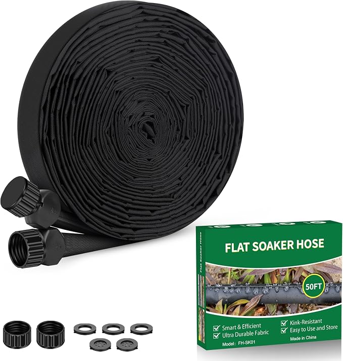 Garden Hose 50 ft, Leakproof Design Soaker Hose, Water Hose With Drip Irrigation System, 1/2 Linkable Consistent Drip Irrigation Hoses, Save 80% of Water for Garden, Farm, Orchard Plantation