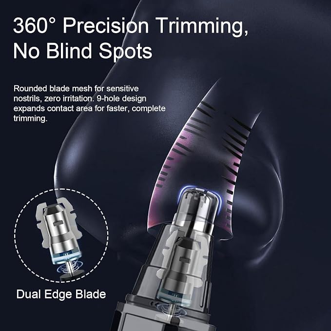 Nose Hair Trimmer for Men and Women: 4-in-1 Rechargeable Grooming Kit for Nose, Ear, Eyebrow & Beard, LED Display, High-Speed Precision Motor, USB-C Charging, Waterproof, Travel-Friendly (Black)