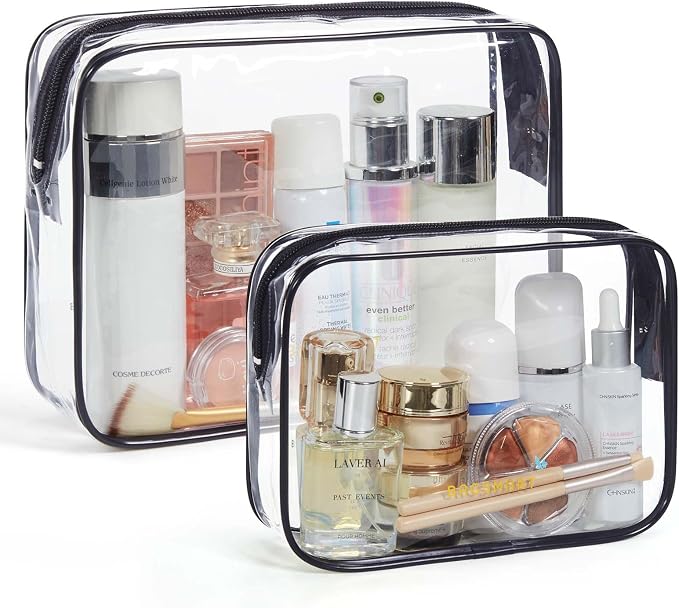 BAGSMART Clear Toiletry Bag 2-Pack TSA Approved Water-Repellent, Black | Carry on Travel Accessories Bag, Airport Airline Quart Size Bags for Women Men, Makeup Cosmetic Bag