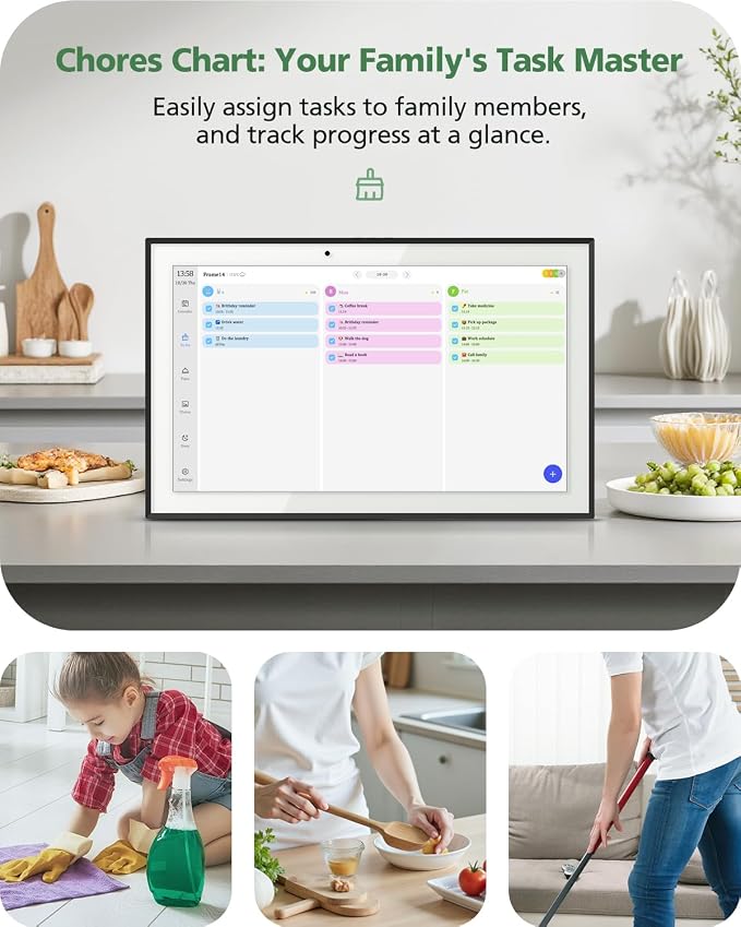 10.1" Digital Calendar Wall Touch Screen No Subscription Wall Mountable/Desk Digital Picture Frame Meal Planner & Chore Chart IPS Smart Electronic Family Organizer (White)
