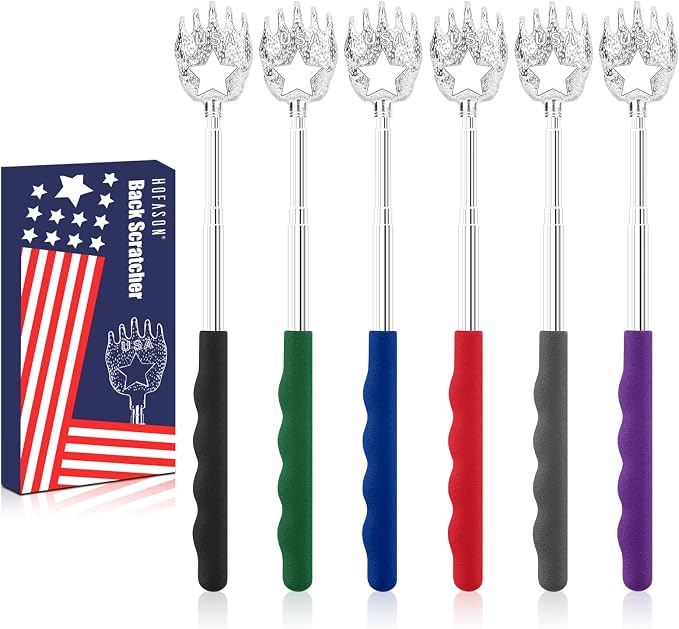 HOFASON 6pcs Back Scratcher Extendable, Metal Bear Claw Back Scratcher, Fathers Day Dad Gifts, Small Bulk Gift Stocking Stuffers for Men Women Adults Teens, White Elephant Gag Gifts