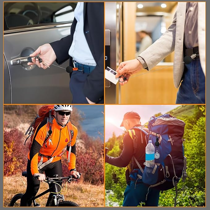 Retractable Keychain 4 Pieces Heavy Duty Carabiner Badge Holder Retractable Badge Reel ID Holder Extendable Key Ring Key Holder with 23.6” Steel Cord and Paracord(Black + Beige + Blue + Orange)