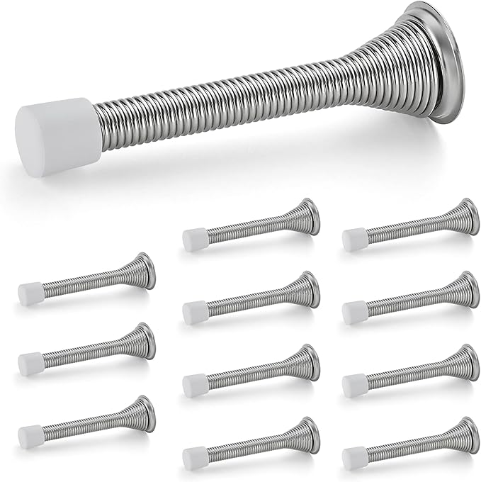 Ravinte Door Stoppers, 12 Pack Spring Door Stops with Rubber Bumper, Satin Nickel Door Stoppers for Bottom of Door