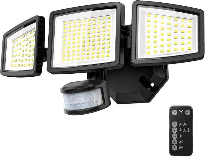 LED Security Lights Motion Sensor Light Outdoor, 7000LM, 6500K, Waterproof, Flood Light Outdoor Motion Detector with Adjustable 3 Head, Hardwired Wall Light for Entryway, Yard, Garage