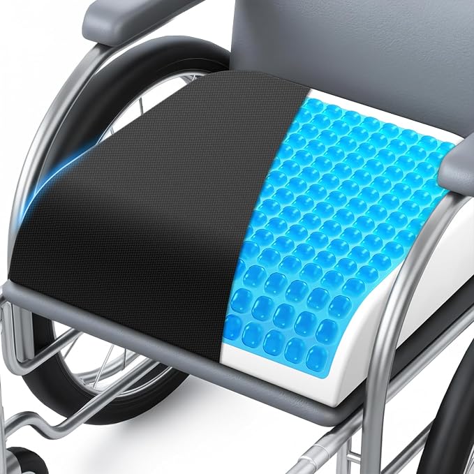Wheelchair Seat Cushion Cooling Gel Memory Foam Chair Cushion | Pressure Relief, Slope-Edge Design, Coccyx Support for Tailbone Pain, Non-Slip, for Wheelchairs, Office Chairs & Car Seats