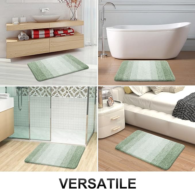 OLANLY Bathroom Rug Set 2 Piece, Soft Absorbent Microfiber Bath Rug Set, Non-Slip, Machine Wash Dry, Plush Shaggy Bath Mats for Bathroom (30"x20"+24"x16", Sage Green)