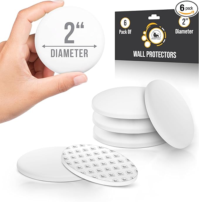 Door Stoppers - Medium 2" (6 Pack) - Door Stoppers for Wall with Strong Back Adhesive - Quiet and Shock Absorbent Silicone Wall Protectors from Door Knobs - Protects Every Surface - White