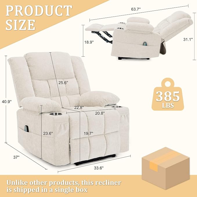 Korser Recliner Chair for Adults, Wall Hugger RV Recliner with Massage and Heating, Zero-Gravity Recliners, Electric Power Recliner Chair for Living Room, Bedroom, Home, Theater Seating (Beige)