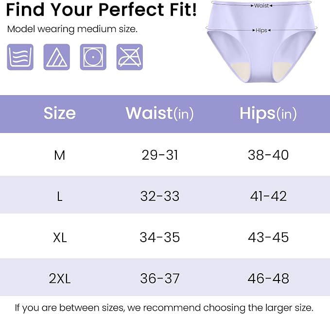 Battewa Incontinence Underwear for Women Absorbent 40ml Multicolor XL | mid-waist panties,reusable,bladder leak protective briefs,pee proof,waterproof,40ml absorbent for Light to moderate leaks