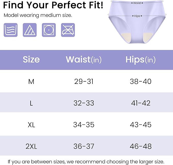 Battewa Incontinence Underwear for Women Absorbent 40ml Multicolor L | mid-waist panties,reusable,bladder leak protective briefs,pee proof,waterproof,40ml absorbent for Light to moderate leaks