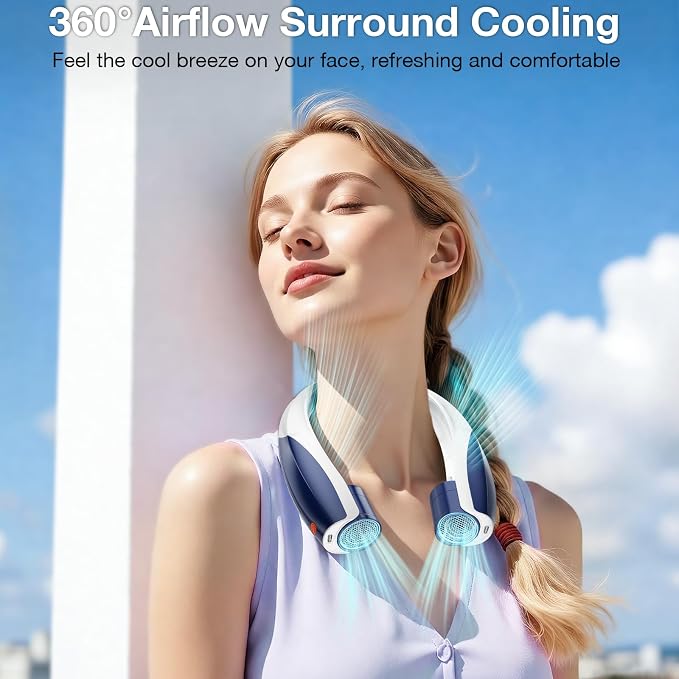Portable Neck Fan, 6 Speeds Rechargeable Personal Fan with AI Chips, Hands-Free 360° Faster Cooling Wearable Fan, Ultra Quiet for Home, Office, Travel, Indoor, Outdoor - Navy Blue