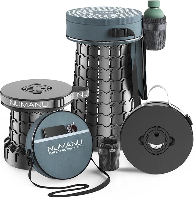XXL Round Collapsible Stool, 3-in-1 Cushion + Bag, 1000 lb Max Cap. | Heavy-Duty Big & Tall Stool, Telescoping 2.7-19.7in, 3-in-1 Cushion Bag + Drink Holder; Travel, Sports, Camping
