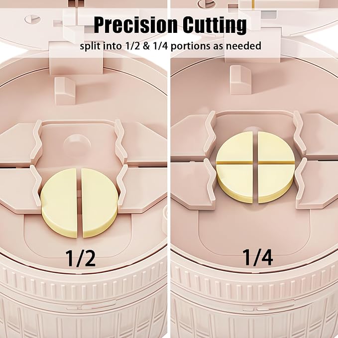 3-in-1 Pill Crusher Fine Powder - 1/4 1/2 Pill Cutter Splitter for Small and Tiny, Grinder for Elderly with Storage and Measuring Cup (Pink)