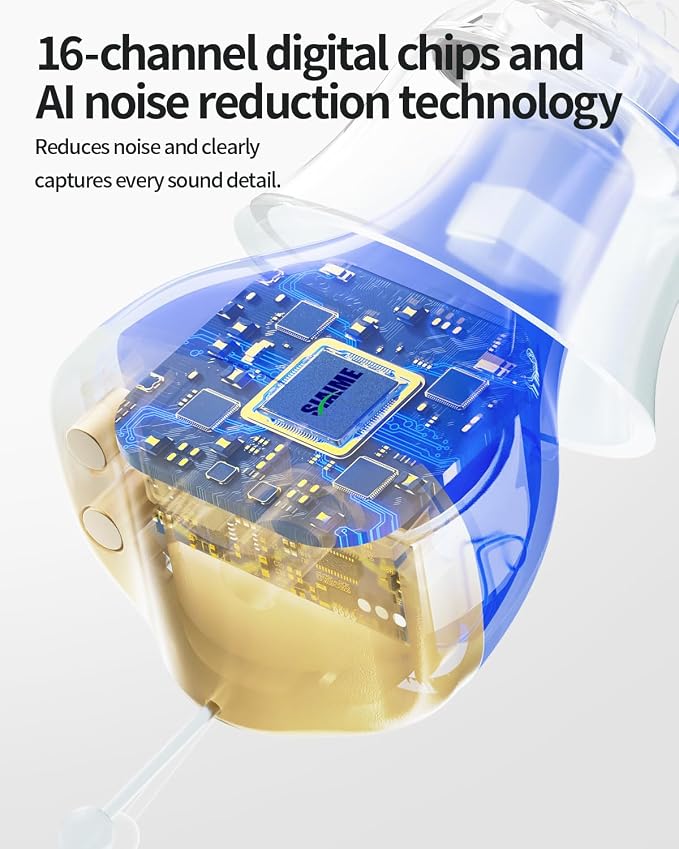 Hearing Aids for Seniors Rechargeable Invisible in The Ear Design with 24H Battery DSP Noise Reduction OTC Hearing Aids for Mild to Moderate Hearing Loss Control Not Amplifiers (WB)