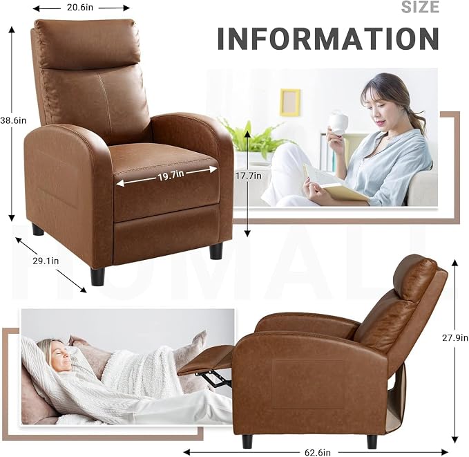 Homall Recliner Chair, Recliner Sofa PU Leather for Adults, Khaki Recliners | Home Theater Seating with Lumbar Support, Reclining Sofa Chair for Living Room