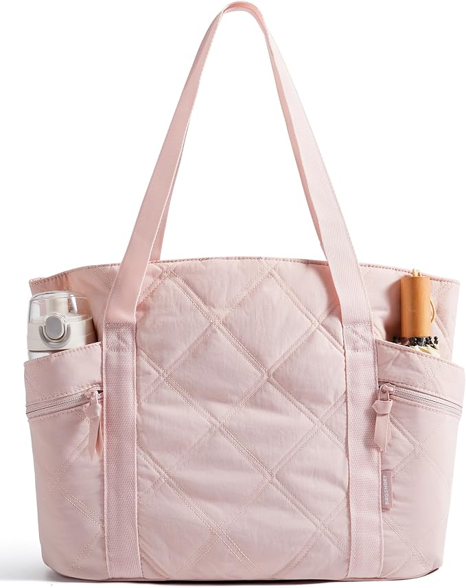 BAGSMART Crush Tote Bag for Women, 20L Puffer Work Tote with Zipper | Quilted Nurse Hospital Bag For Travel College Gym