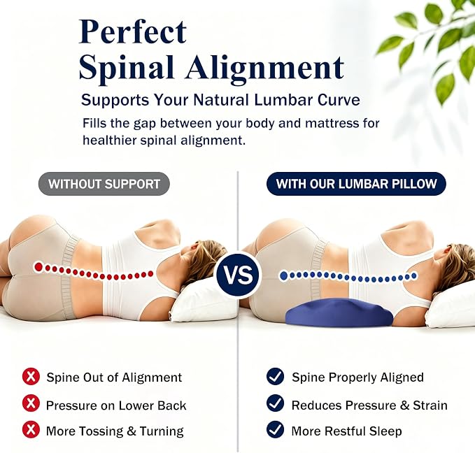 Fledano Lumbar Support Pillow for Bed – Memory Foam Lower Back Pain Relief Pillow for Sleeping, Ergonomic Lumbar Pillow for Side & Back Sleepers, Sciatica & Hip Pain Relief, Washable Cooling Cover