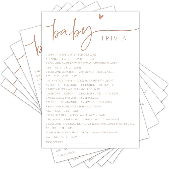 Baby Shower Games Cards, Baby Trivia Game, Minimalism Boy or Girl Baby Gender Reveal Party Favors Decorations and Supplies, 25 Pcs Double-Sided - C04