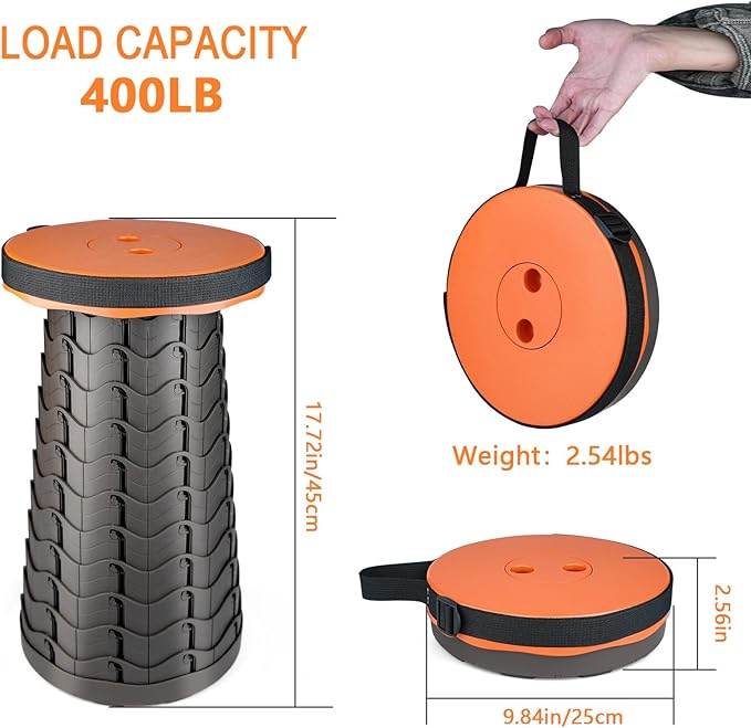 Upgraded Folding Stool Lightweight Yet More Sturdy with Load Capacity 400lbs Portable Collapsible Stool for Camping Fishing Hiking BBQ (Orange)