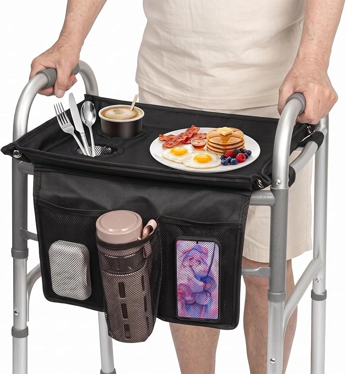 Walker Tray for Folding Walker with Baffles and Cup Holder,Trays for Walkers Detachable,Walker Trays for Rolling Folding Walker,Walker Accessories for Elderly