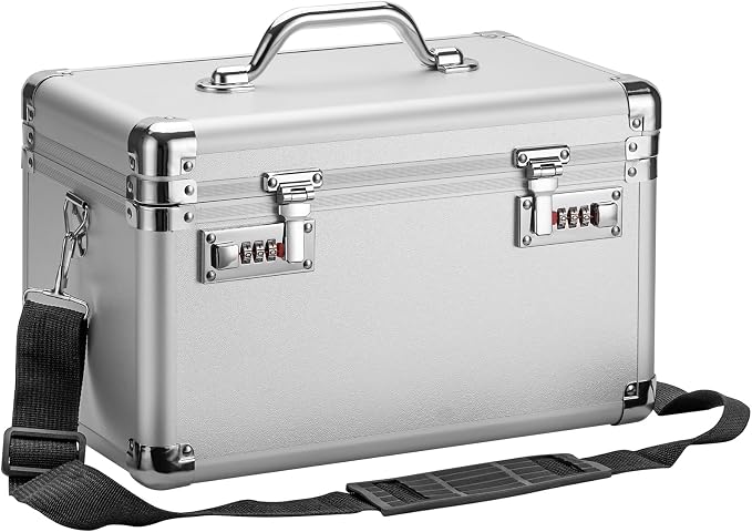 Combination Lock Box, Medicine Lock Box for Medication Storage, Prescription Drugs and First Aid Supplies, Dual Combination Locks, 13.4 x 7.5 x 8.3 Inch Large Silver