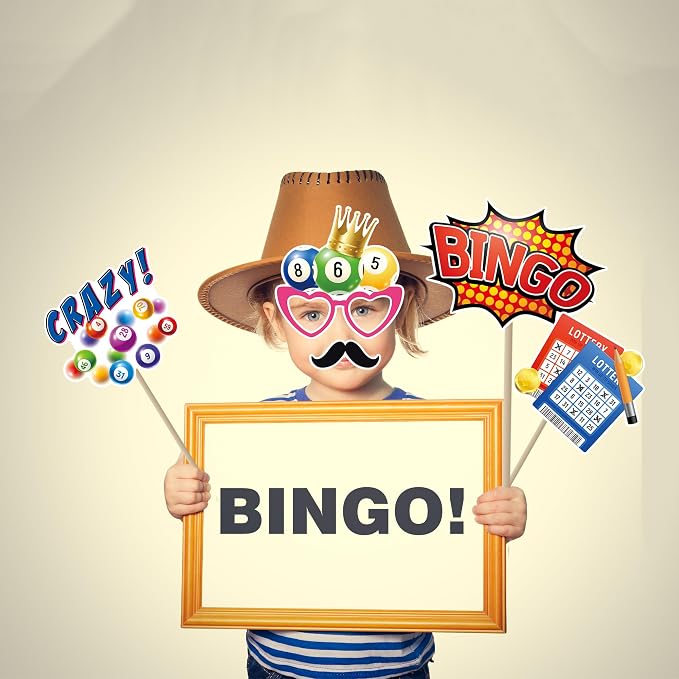 Bingo Photo Booth Props Decorations-Bingo Game Night Party Themed Champion Birthday Carnival Events Favors Supplies Birthday Photography Backdrop Decorations（25PCS）