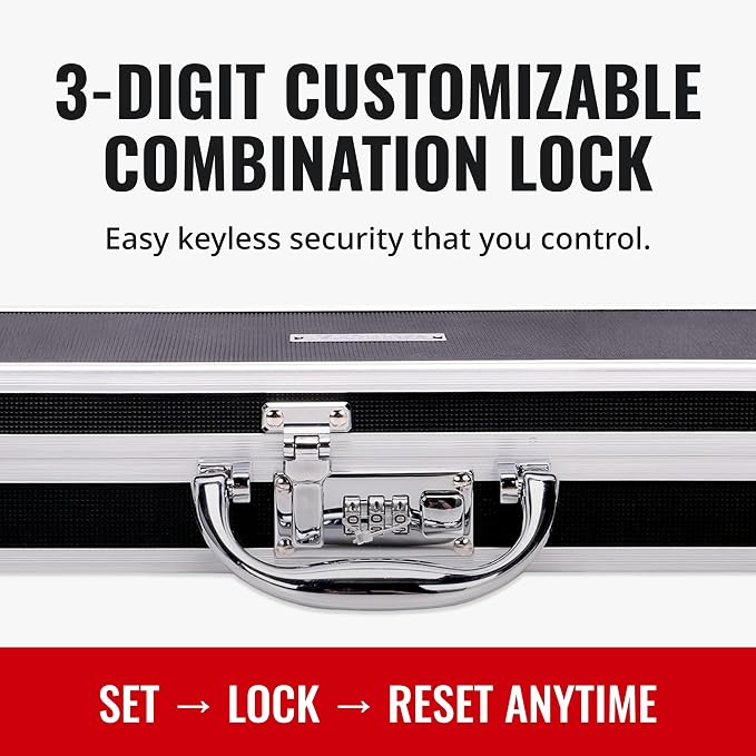 Vaultz Locking Medicine Case with Combination Lock - Portable Lock Box Briefcase for Medications, Cash & Valuables, Organized Storage Case with Handle, Extra Long, 1 Pack (16.5x5.5x2.75)