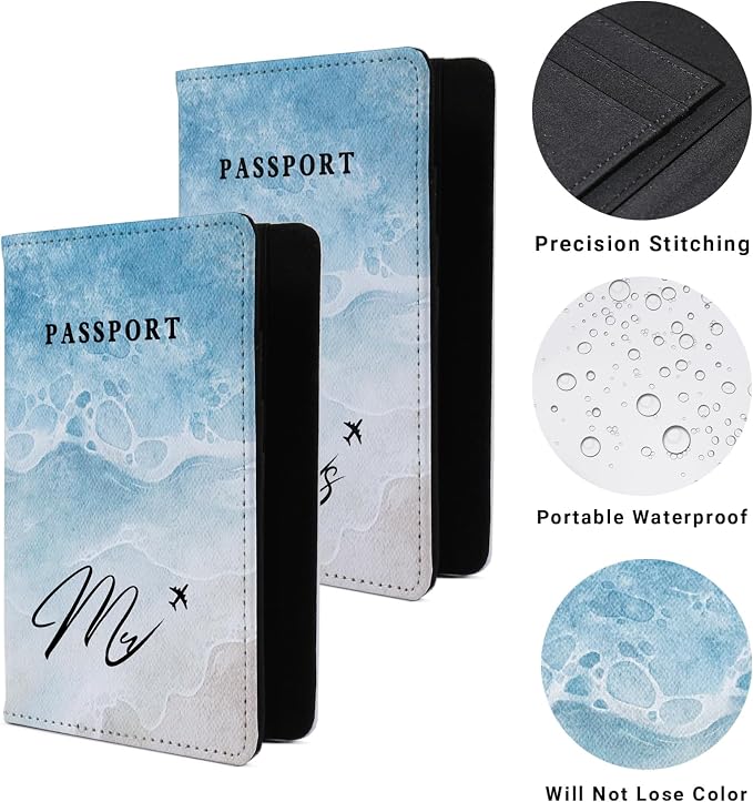 Passport Book Holder,Passport Wallet for Men Mr and Mrs Passport Holder for Women Passport Cover World Map Passport Case for Couples Christmas Traveling Passport Book Protector 2PCS