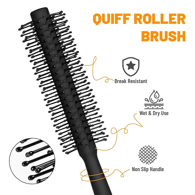 SALONSILK 6PCS Mens Hair Brush & Styling Comb Set | Fine & Wide Tooth Comb, Roller and Gel Hair Brush for Men, Professional Barber Tools for All Hair Types
