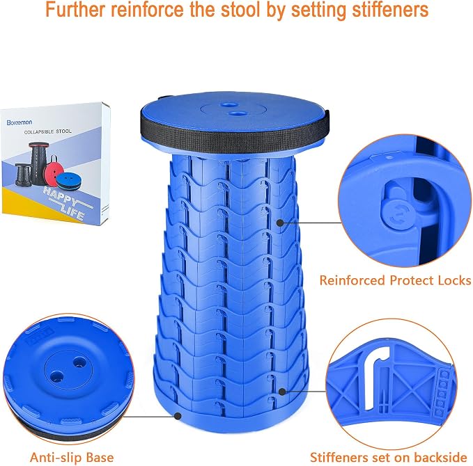 Upgraded Folding Stool Lightweight Yet More Sturdy with Load Capacity 400lbs Portable Collapsible Stool for Camping Fishing Hiking BBQ (All Blue)