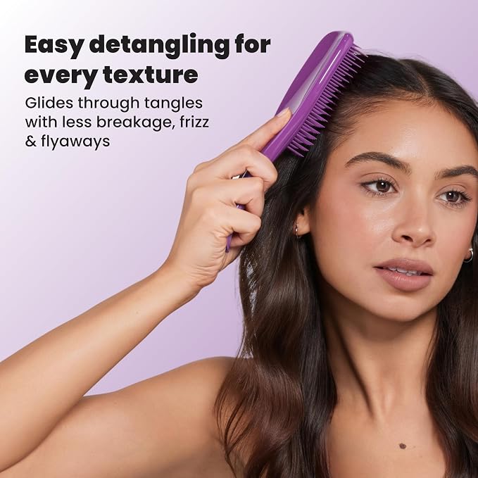 Tangle Teezer Ultimate Detangler Brush, Straight to Wavy, Fresh Purple | Patented two-tier, regular-flex teeth reduce breakage & split ends on wet or dry hair; Shower-friendly hairbrush for all ages