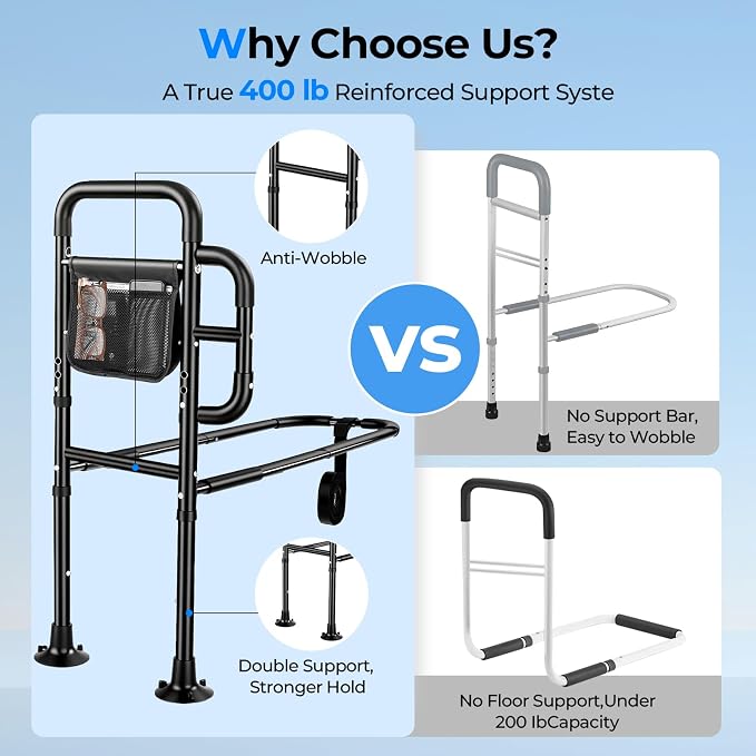 Bed Rails for Elderly Adults Safety, ASTM Tested 400 LBS Bed Assist Rail with Side Assist Handle, Ergonomic Foam Grip, Bed Cane for Seniors, Adjustable Height Thickened Carbon Steel Frame (Black)