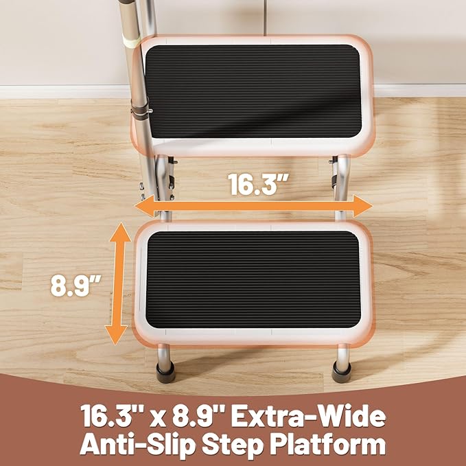 Bed Steps for High Beds for Adults, Heavy Duty Step Stool with Adjustable Handle for Elderly, Large Anti-Slip Platform, Support up to 400lbs, Safety Step Stools for Bathroom, Outdoor & Car Use