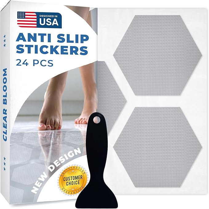 Anti Slip Shower Stickers 24 PCS, Gray Non-Slip Shower Strips for Adults, Premium Adhesive Bath Tub Stickers
