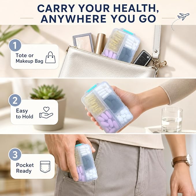 Extra Large Pill Organizer with 161 Medicine Labels, Travel Pill Case | White Extra large case with 10 compartments for 7-day pill planning, vitamins, supplements, and travel